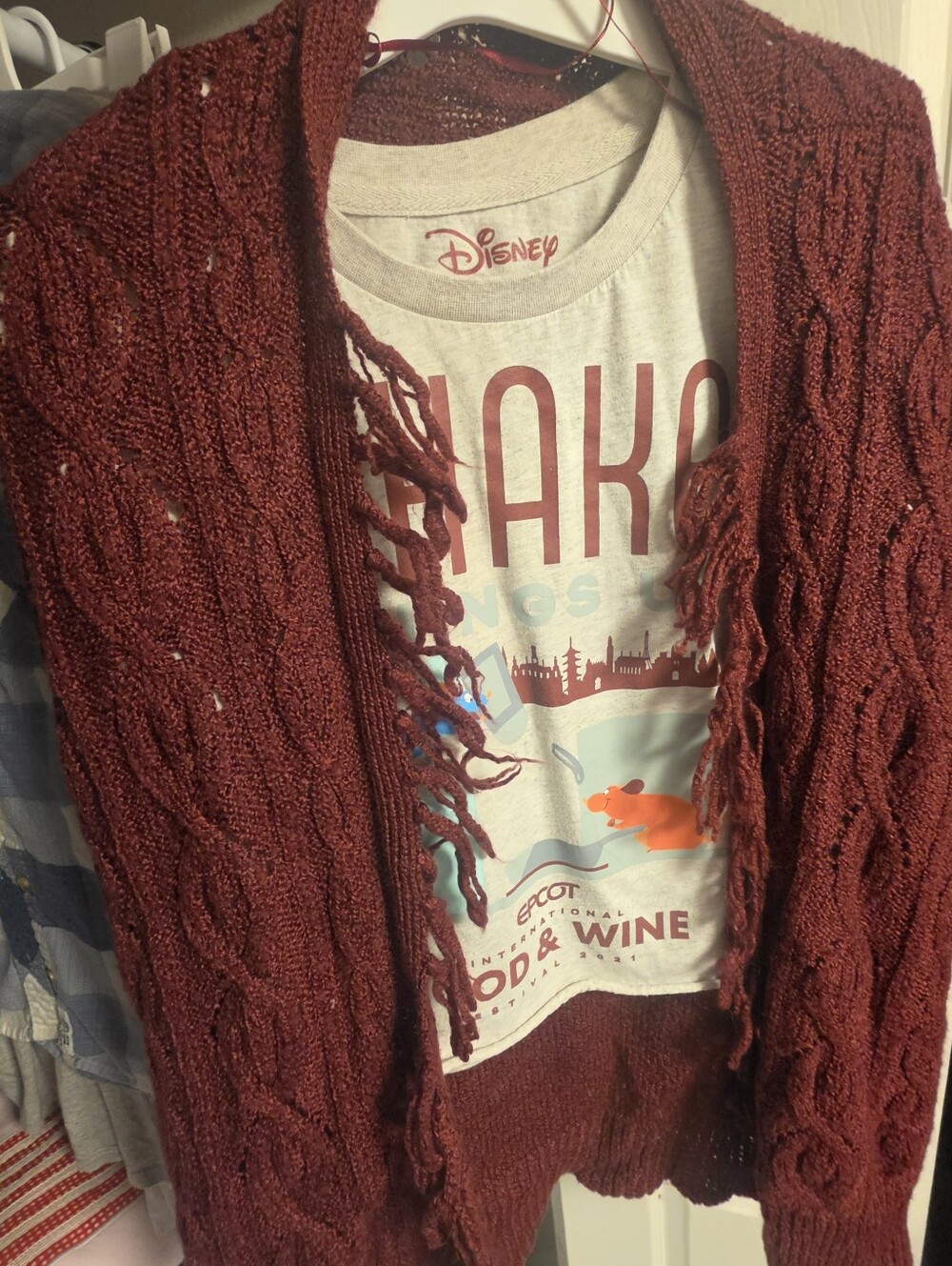American Rag Burgundy Cable Knit Open Fringe Cardigan